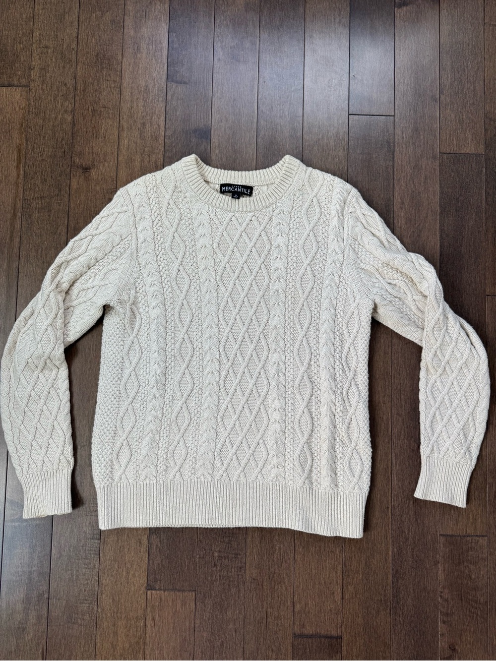 J Crew Mercantile Heritage Cotton Cabled Sweater Cream